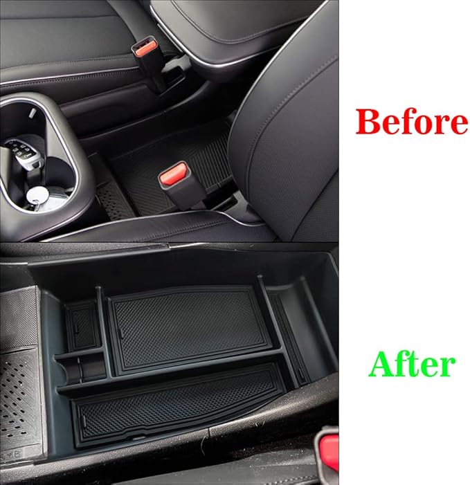 BestEvMod Lower Center Console Organizer Tray Storage Box Interior Accessories with Rubber Black Trim Compatible with Hyundai Ioniq 5 2022 2023 2024 Accessories NOT fit 2025