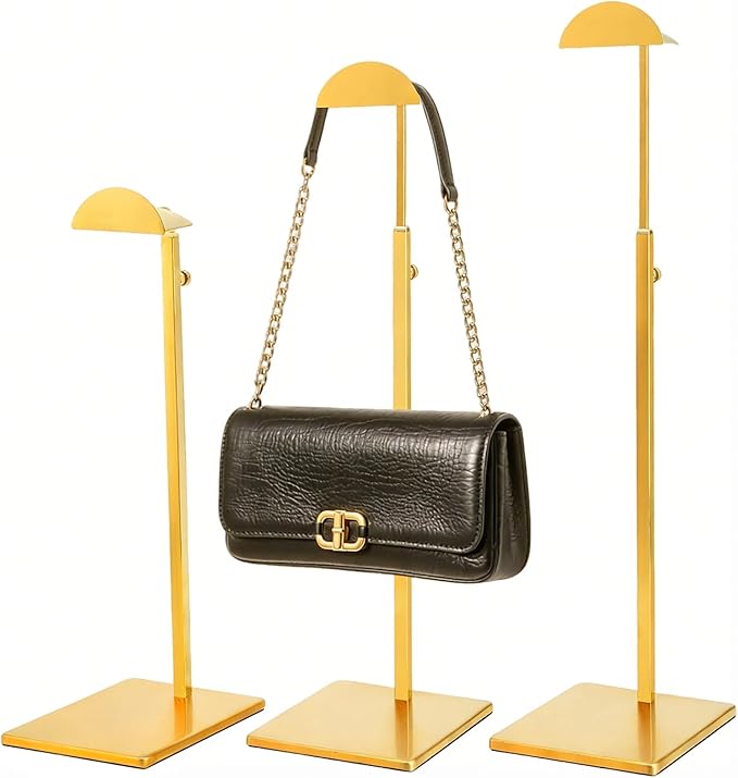 Purse Display Stand 3PCS Gold Handbag Stands for Bag Organizer Stainless Steel Hanging Hook Stands Adjustable Height Home Sto