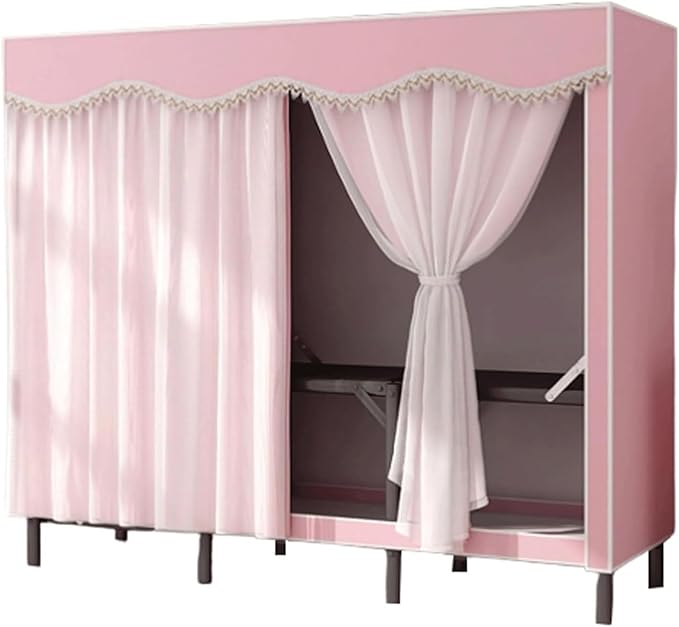 TIST Foldable Wardrobe Steel Storage Wardrobe Portable Wardrobe for Hanging Clothes 110cm/ 160cm/ 215cm Large Wardrobe(Pink,1