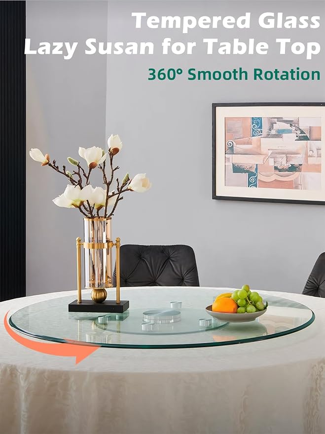 26.7 inch Lazy Susan for Table Top Tempered Glass Rotating Serving Tray for Dining Table, Kitchen Lazy Susan Organizer Spinni