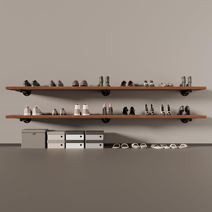 IEO Industrial Pipe Shelving Floating Shelves for Wall,Pipe Shelf 72 inches Long 11.8" Extra Width Farmhouse Decor Bedroom Ki