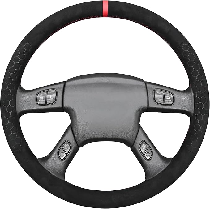 MEWANT Hand Stitched Steering Wheel Cover for Chevy Silverado 1500 2003-2006 Black Hive Embossed Athsuede Steering Wrap