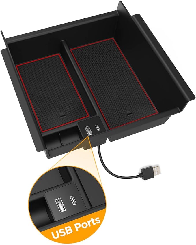 CarQiWireless Center Console Organizer Tray for Toyota 4Runner 2010-2020 2021 2022 2023 2024 5th Gen 4 Runner Accessories with USB Port Insert Armrest Box Secondary Storage Coin Change Holder Black