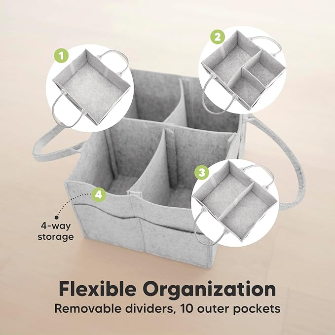 KeaBabies Baby Diaper Caddy Organizer with Handle - Portable Baby Car Organizers and Storage for Nursery, Changing Table, Lar
