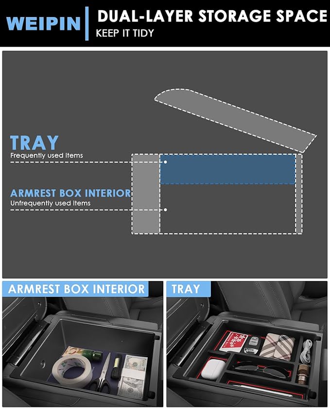 Silverado Sierra Center Console Organizer - Compatible with 2019-2026 Chevy Silverado/GMC Sierra 1500 - 2020-2026 Chevrolet Silverado/ Sierra 2500HD 3500HD - (Split-Bench Folding Seat) - 2 Pack Red