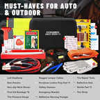 15PC Car Emergency Kit with Jumper Cables, Roadside Assistance Safety Kit for Auto & Truck, Includes Safety Hammers, Tow Stra