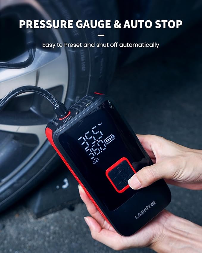 LAP-TK1 Tire Inflator Portable Air Compressor [Fit Pickup Truck & Large SUVs] 150PSI Tire Inflator 12000mAH Battery Operated Air Pump for Car Tires with Digital Pressure Gauge, Smart Auto Stop
