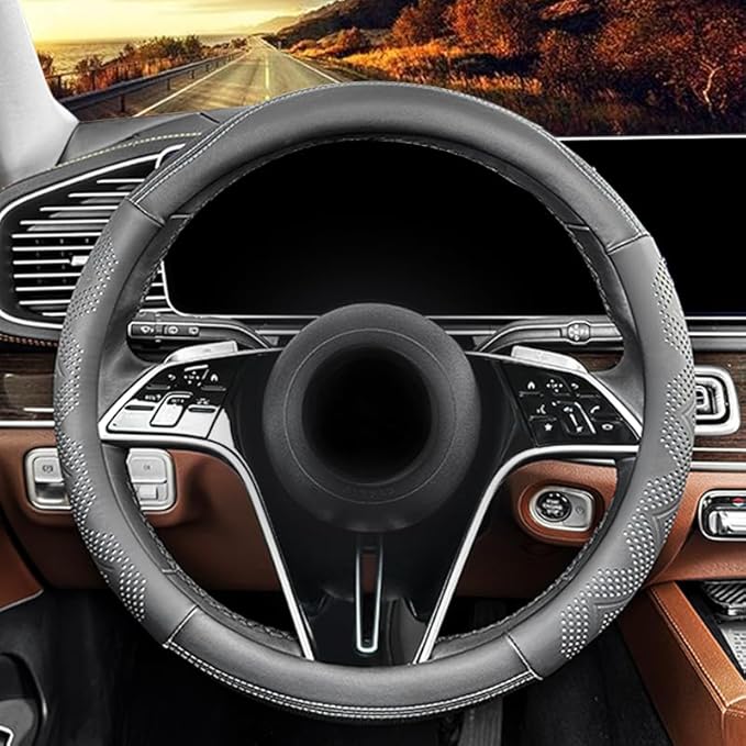 Custom-Fit for Nissan Steering Wheel Cover, Genuine Leather Steering Wheel Cover, Non-Slip, Breathable, for Nissan Accessories (Beige,for Nissan)