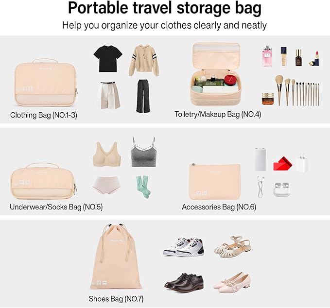 Hanke 7 Set Compression Packing Cubes for Travel, Expandable Large Packing Cubes for Suitcases and Backpack, Luggage Packing 