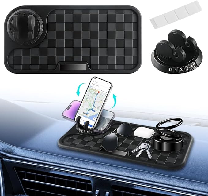 Car Anti Slip Mat Dashboard Tray Decorations Sticky Pad Multi Functional Ultra Thick with 360° Rotating Universal Phone Pad H