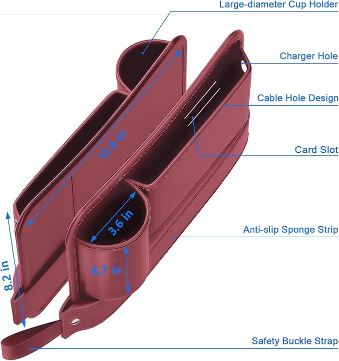 Car Seat Gap Filler Organizer 2 Pack, Car Seat Organizer with Cup Holders, 3-in-1 Removable Auto Organizer for Women, Universal Fit SUV Truck Fill The Gap Between Seats & Console (Red)