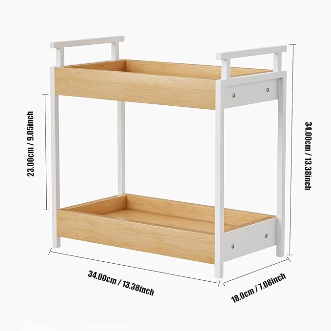 KLM Countertop Coffee Station Organizer, 2 Tier Wooden Shelf for Coffee Bar Accessories, Condiment Storage Caddy for Kitchen,
