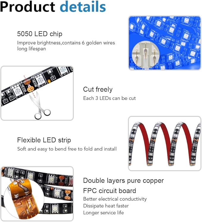 ALITOVE Blue LED Light Strip 32.8ft Waterproof IP65 10M 600 LEDs 60 LEDs/M 5050 SMD Black PCB DC 12V with Enhanced 3M VHB Foam Tape for Home Garden Decoration Lighting, 2X 16.4ft, No Power Supply