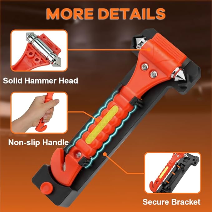 SINSEN Car Safety Hammer Set of 10 Emergency Escape Tool Auto Car Window Glass Hammer Breaker and Seat Belt Cutter Escape 2-i
