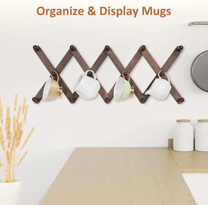 Accordion Wall Hanger, Hat Rack for Wall with 14 Coat Hooks, Expandable Hat Hangers Organizer, Vintage Decorative Coat Rack W