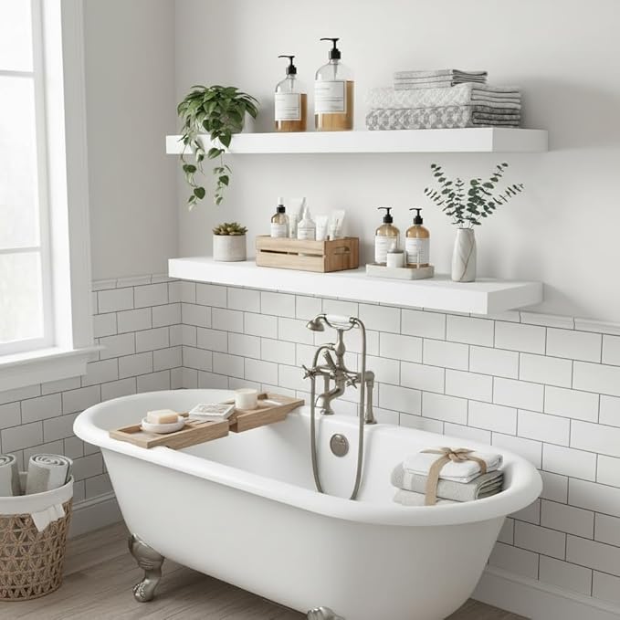Vivelove 24/36/48/55 Inch Floating Shelves for Wall, 12 Deep Shelves for Room Wall Mounted, 2" Thick Floating Shelf for Livin