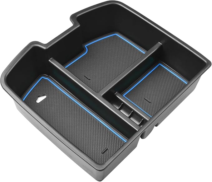 Center Console Organizer Compatible with 2007-2014 Chevy Silverado GMC Sierra Avalanche Tahoe Suburban Yukon Yukon XL Accessories, Floor Mounted Center Console ONLY,Blue Trim
