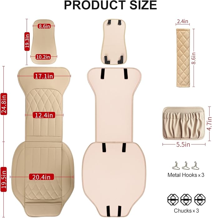 1 Pack Leather Front Car Seat Cover, Universal Sideless Car Seat Protector with Storage Pocket and Seat Belt Pad, Waterproof 
