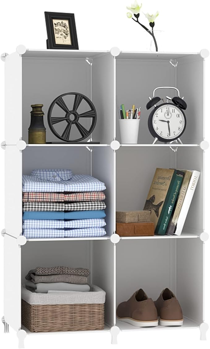 AWTATOS Cube Storage Organizer, Storage Cubes Shelves Bookshelf, 6 Cube Closet Organizers and Storage, DIY Stackable Plastic 