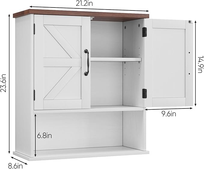 Bathroom Wall Cabinet with Barn Doors, Wall Mounted Bathroom Cabinet, Farmhouse Style, Adjustable Shelf, Wall Mounted Medicin
