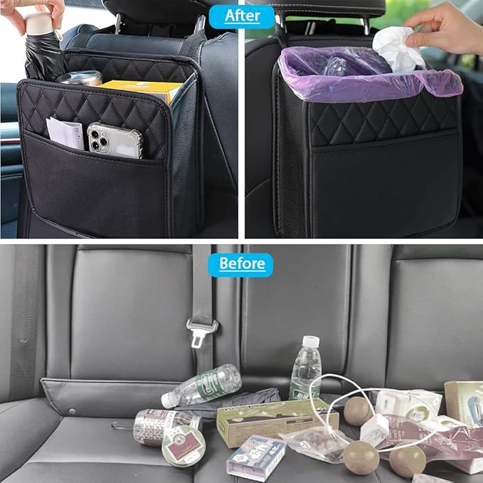 Car Back Seat Organizer, Hanging PU Leather Car Storage Bag, Compatible with Most Vehicles Interior Accessories Organizer (Black(2Pack))