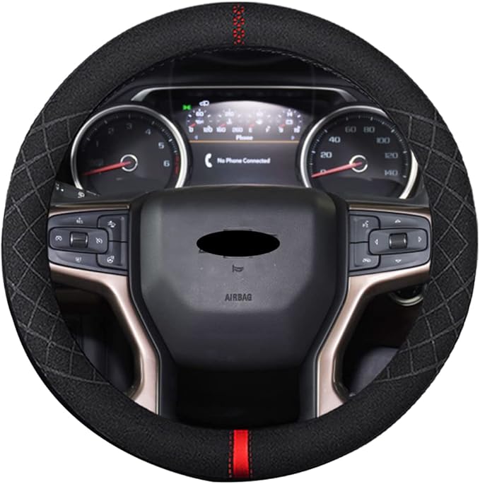 Suede Steering Wheel Cover,Compatible with Chevrolet Chevy Suburban Tahoe Suede Leather Sport Non-Slip Wheel Cover Car Interior Accessories 15.5 16 inch for Man and Women