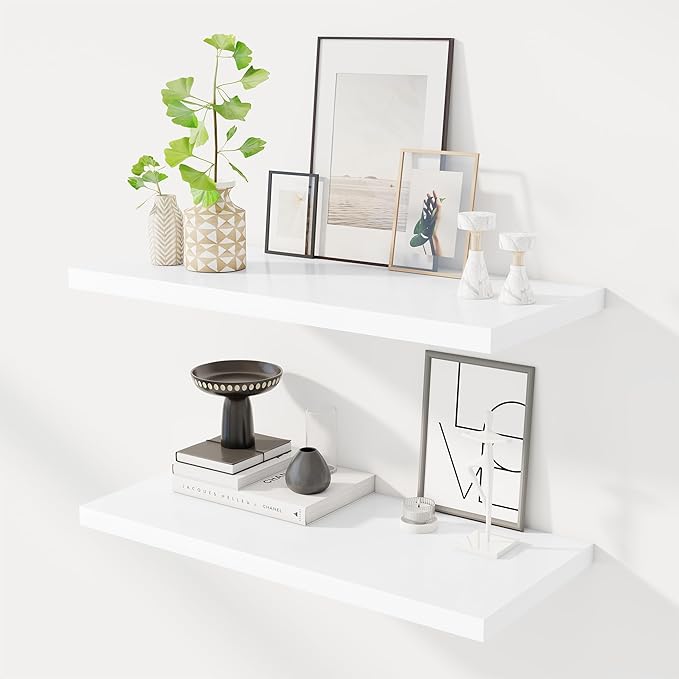 Dreamland 30" Floating Shelves for Wall, 12" Deep Slim White Floating Shelves, Wall-Mounted Shelves for Bedroom, Living Room,