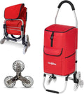 Ultra-Lightweight Foldable Stair-Climbing Red Shopping Cart - 42L Capacity, Six Rubber Wheels, Removable Insulated Bag Liner, Durable Aluminum Frame,Multi-Function Personal Hand Truck
