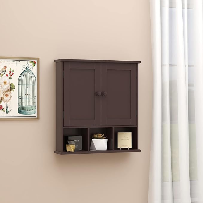 TaoHFE Brown Medicine Cabinets,Bathroom Wall Cabinet with 2 Door Adjustable Shelves,Over The Toilet Storage Cabinet,Espresso 