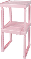 Locker Organizer Shelf， Adjustable Width and Height, Ideal Locker for School, Office, and Gym Lockers… (Pink 2 Pack)