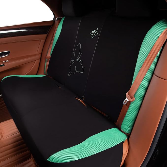 Flying Banner Butterfly car seat Covers ful Set Fashion Universal Lady Woman Female Rear Bench Split Colorized (Mint Green, F