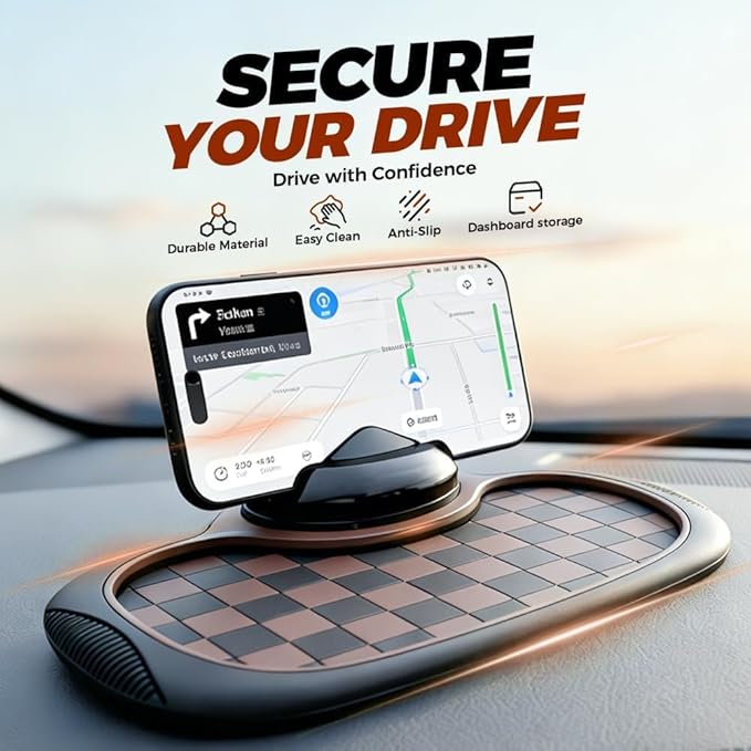 Multifunction Car Anti Slip Mat, 360° Rotatable Phone Holder Dashboard Pad with Temporary Parking Number Rotatable Car Anti S