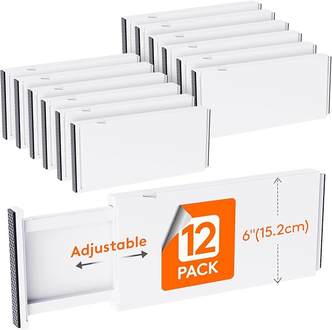 Lifewit 12 Pack 6" High Drawer Dividers 34-56cm/13.5-22" Adjustable Drawer Organizer for Clothes/Utensils, Expandable Drawer 