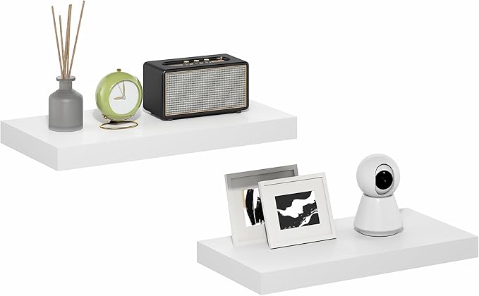 Furinno Tanna Floating Shelves for Wall Set of 2, 12 x 24 Wall Shelf, Wall Mounted Floating Shelf with Invisible Bracket, 2-i
