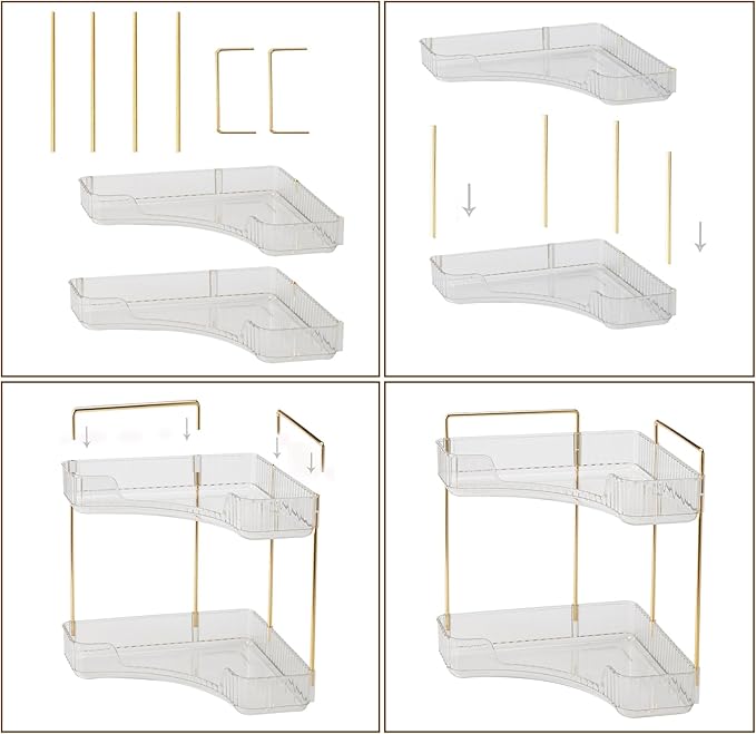 shuang qing 2-Tier Corner Bathroom Counter Organizer – Classic Storage Shelf for Makeup, Perfume & Toiletries, Space-Saving C