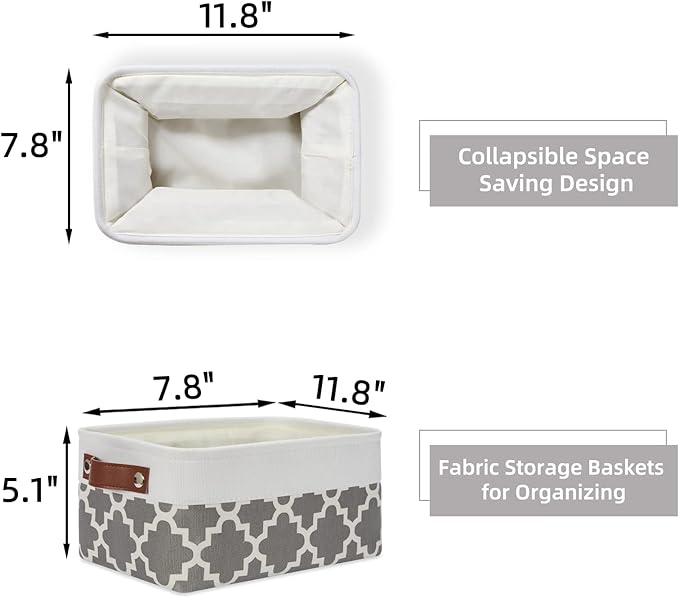 HNZIGE Small Baskets Fabric Storage Baskets(6 Pack) Storage Bins with Leather Handles Empty Gift Basket Decorative Storage Ba