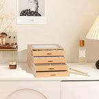 Jewelry Box with Glass Lid, 4-Layer Jewelry Organizer for Women Girls, PU Leather Display Case with 20-Grid Earring Tray & Mo