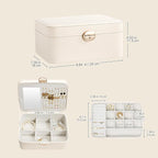 Lolalet 2 Layer Jewelry Box with Lock and Key for Teen Girls & Young Women, Jewelry Organizer Case with Round Clasp and Mirro