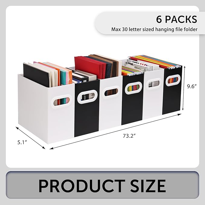 Collapsible File Organizer Box with Handle – Cardboard Hanging File Folder Storage Crate for Desk, Office, School, or Home – 