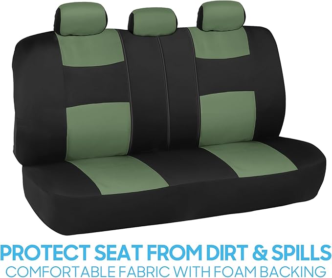 BDK PolyPro Car Seat Covers Full Set in Green on Black, Front and Rear Split Bench Seat Covers for Cars, Easy to Install Car 