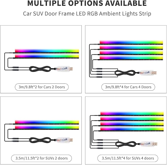 Car SUV Door Frame Ambient Light Lighting, Car Door Ambient Lights LED RGB, Automotive Auto Interior USB Neon Accent Lights Strip Accessories, App Remote Control Music Sync, Acrylic, 2 Pack*11.48ft