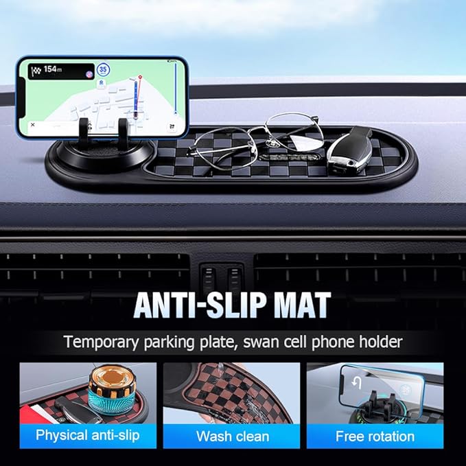 Multifunction Car Anti-Slip Mat, 2025 New Car Anti Slip Mat Phone Holder with Temporary Parking Number, Rotatable Anti Skid C