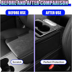 Leather Car Center Console Cover, Universal Automotive Armrest Booster Cushion, Vehicle Middle Console Organizer with 2 Cup Holders, Side Storage Bag, Tissue Box & Phone Slot(Black)