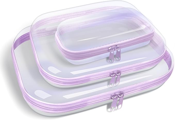 Clear Hard Plastic Zipper Case,Transparent Double Zippers Hard Pouch with 3pcs,Portable Travel Organizer Bin for Toy Storage