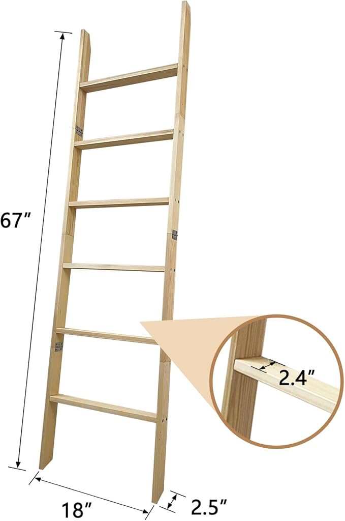 6-Tier Blanket Ladder – 5.5 Ft Wall Leaning Quilt Rack, Farmhouse Blanket Storage for Living Room, Bedroom & Bathroom – Rusti
