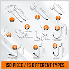 HORUSDY 150 PCS Pegboard Hooks Assortment Kit – 15 Types Heavy Duty Pegboard Accessories with Bins – Fits 1/8 & 1/4 Inch Pegb