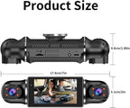 360° Dash Cam Front and Rear View 4 Channel Dash Camera FHD 2K+1080Px3 for Car, Inside/Back 170°+2x150°+170° Wide Angle, 8 IR