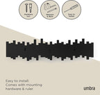 Umbra Sticks Wall-Mounted Coat Rack Rail Hook with 8 Retractable Pegs – Modern, Space-Saving Storage Organizer, Black