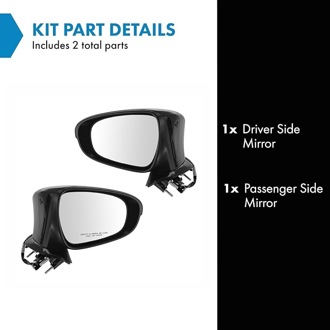 TRQ 2 Piece Driver and Passenger Side Mirror Assembly Set Electric Adjustment Heated No Memory Black Compatible with 2016-201