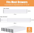 Bamboo Drawer Dividers,17-22" Adjustable Kitchen Drawer Organizer for Clothes,8 Pack Expandable Drawer Organization Separator